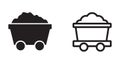 A black and white illustration of two mining carts filled with coal on a plain background Royalty Free Stock Photo