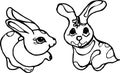 Black-white illustration of two rabbits in love. Chinese rabbits. Tattoo idea.