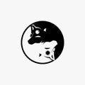 Black and white illustration of wolf inside balance yin yang