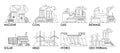 Black And White Illustrations of Electricity Generation Types Including Nuclear, Coal, Gas, Biomass, Solar, Wind, Hydro Royalty Free Stock Photo