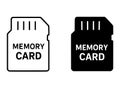 Memory card illustration, black and white, outline and silhouette versions Royalty Free Stock Photo