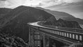 Black and White Image of Bixbe Bridge on the Pacific Coast Highway in Monterey County, California Royalty Free Stock Photo