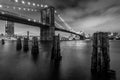 Black & white image of the Brooklyn Bridge, in Manhattan, New York City Royalty Free Stock Photo