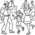 black and white drawing family dancing