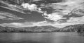 Black and White Image of Carvin Cove Reservoir and Tinker Mountain Royalty Free Stock Photo