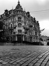 A black and white image of the center of Kyiv - UKRAINE