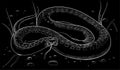 Black and white image of coiled snake