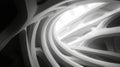 A black and white image of a complex, abstract structure.