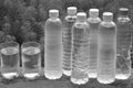 Black and white image of cool and fresh water bottles Royalty Free Stock Photo