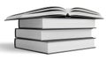 Open book resting on top of a stack of closed books in black and white Royalty Free Stock Photo