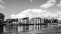 Black and White Image Development Of Luxury Riverside Apartments Or Flats On The River Thames