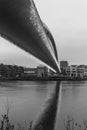 Black and white image of downtown Maastricht with the pedestrian crossing the high bridge hoge brug Royalty Free Stock Photo