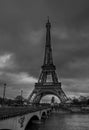 black and white image of eiffel tower over water Royalty Free Stock Photo