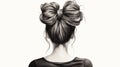 Top Knot: Detailed Monochrome Drawing Of A Girl With A Bow