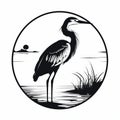 Coastal Heron: A Stunning Fisheye Lens Silhouette In Golden Age Illustration Style