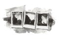 A black and white image featuring three polaroid photos. Ideal for retro design projects