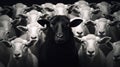 Black and white image of a flock of sheep on a black background Generative AI