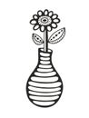 Black and white image of flower and vase. Royalty Free Stock Photo