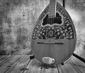 Black and white image of a Greek bouzouki