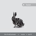 Black and white image of a hare. Illustration of a hare performed in a flat graphic. Illustration with a hare for design and logo.