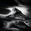 Black and white image of Kirkjufell mountain in Iceland.