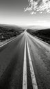 Black and white image of a long open road Royalty Free Stock Photo