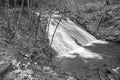 Black and white image of the Lower Falls on Roaring Run Creek Royalty Free Stock Photo