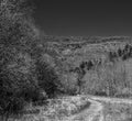 A Black and White Image of a Mountain Valley Royalty Free Stock Photo