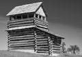A Black and White Image og a Log Fire Tower Royalty Free Stock Photo