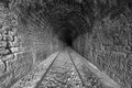 black and white image of old train tunnel.La fregeneda Royalty Free Stock Photo