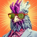 Cool Chicken In Solarization Glasses And Suit - High-energy Crowcore Stock Photo