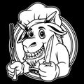 Goat Chef Mascot Black and White Illustration Royalty Free Stock Photo