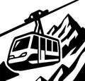 A black and white image of a ski lift with a train on it Royalty Free Stock Photo