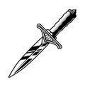 Black and white image of a small dagger. icon black