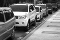 Black and white image some of cars parked Royalty Free Stock Photo