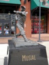 Black and white image of a statue of the late Stan Musial, a legendary baseball player