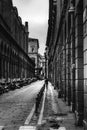 Black and white image of a street in Bologna, Italy Royalty Free Stock Photo