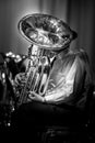 Tuba player in black and white Royalty Free Stock Photo