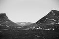 Black and white image of the valley Lapporten, the gate to Lapland
