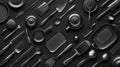 Black and white image of various kitchen utensils and cookware Royalty Free Stock Photo