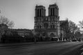 Black and white images of the famous Notre Dame chatedral in Pari