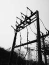 Black and white imaget of Transformer substation Royalty Free Stock Photo