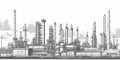 In black and white. Industrial factories silhouette background. Beautiful illustration picture. Generative AI