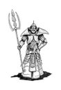 Ink Concept Art Drawing of Fantasy Ceremony Guardian in Full Armor and Helmet Royalty Free Stock Photo