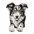 High-quality Black And White Australian Shepherd Paw Prints Drawing