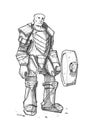 Black Ink Drawing of Fantasy Warrior Knight in Armor With Sledgehammer or Maul Royalty Free Stock Photo