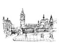 Black and white ink sketch drawing of famous place in London, B Royalty Free Stock Photo