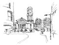 Black and white ink sketch drawing of famous place in London Royalty Free Stock Photo