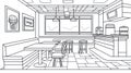 Cafe Interior Line Art, Blank Restaurant Scene Royalty Free Stock Photo
