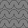 Black and white intersecting repeating circles pattern. Japanese minimal style seamless background. Modern spiral abstract